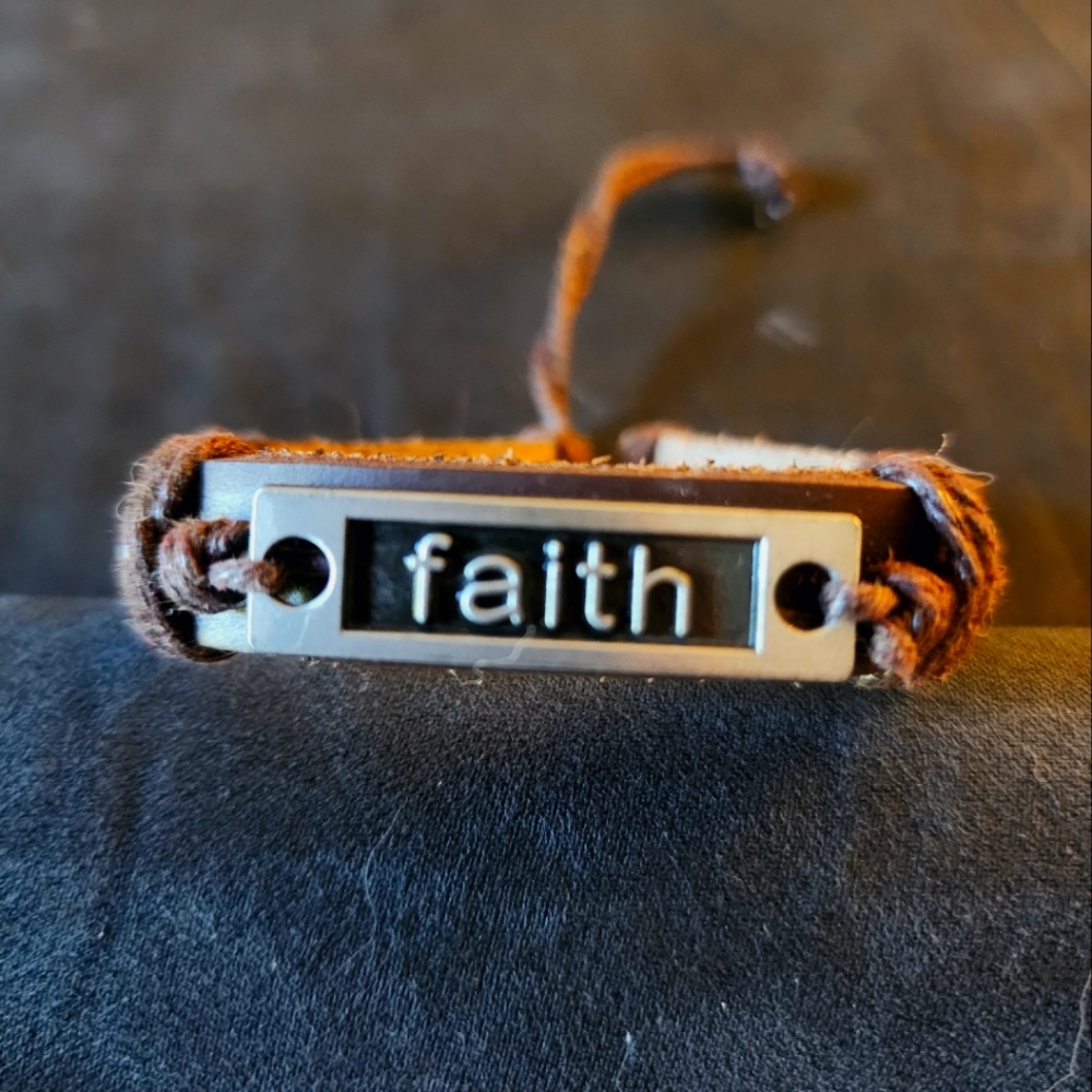 Handmade Leather Faith Bracelet - Picture 1 of 2
